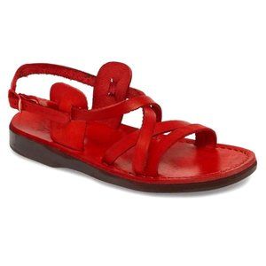 Jerusalem Sandals Tzippora Leather Strappy Slingback Sandal - RED